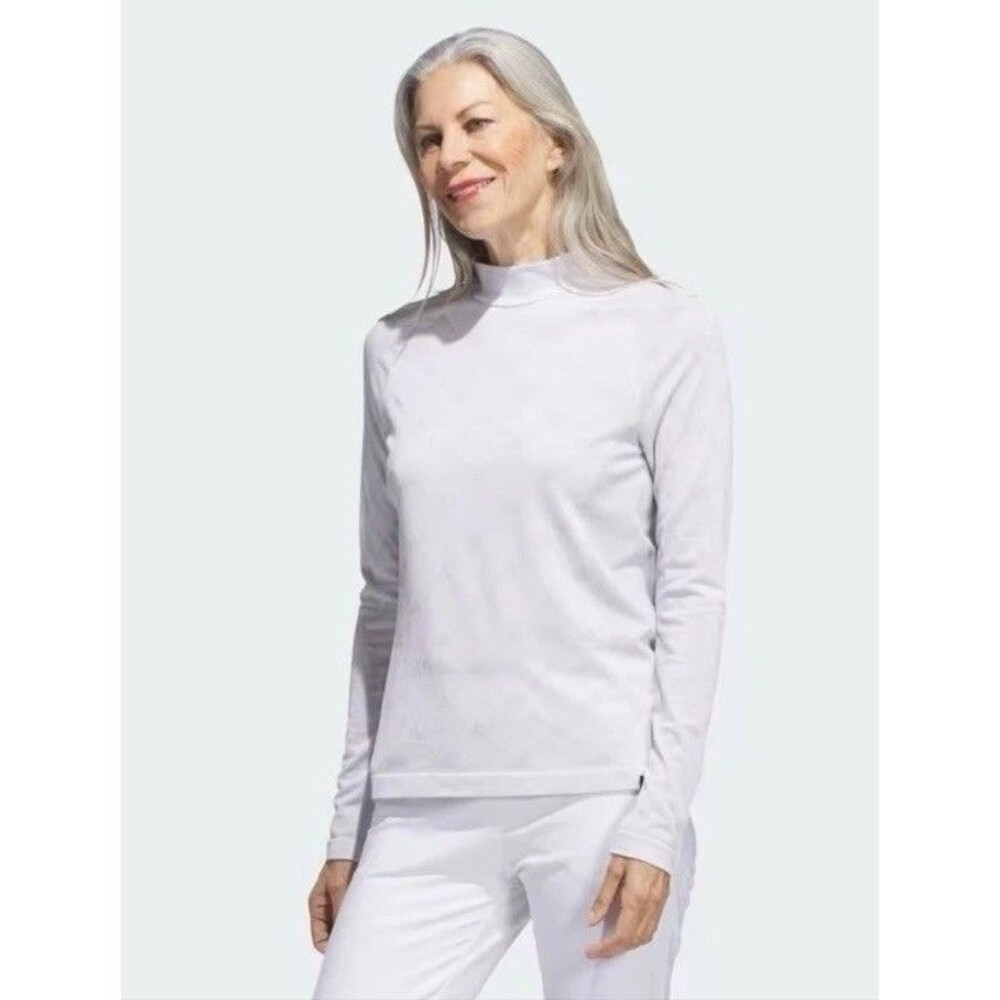 Size M - Adidas Women's Ultimate365 Tour Monogram Mock Golf T-Shirt, White.